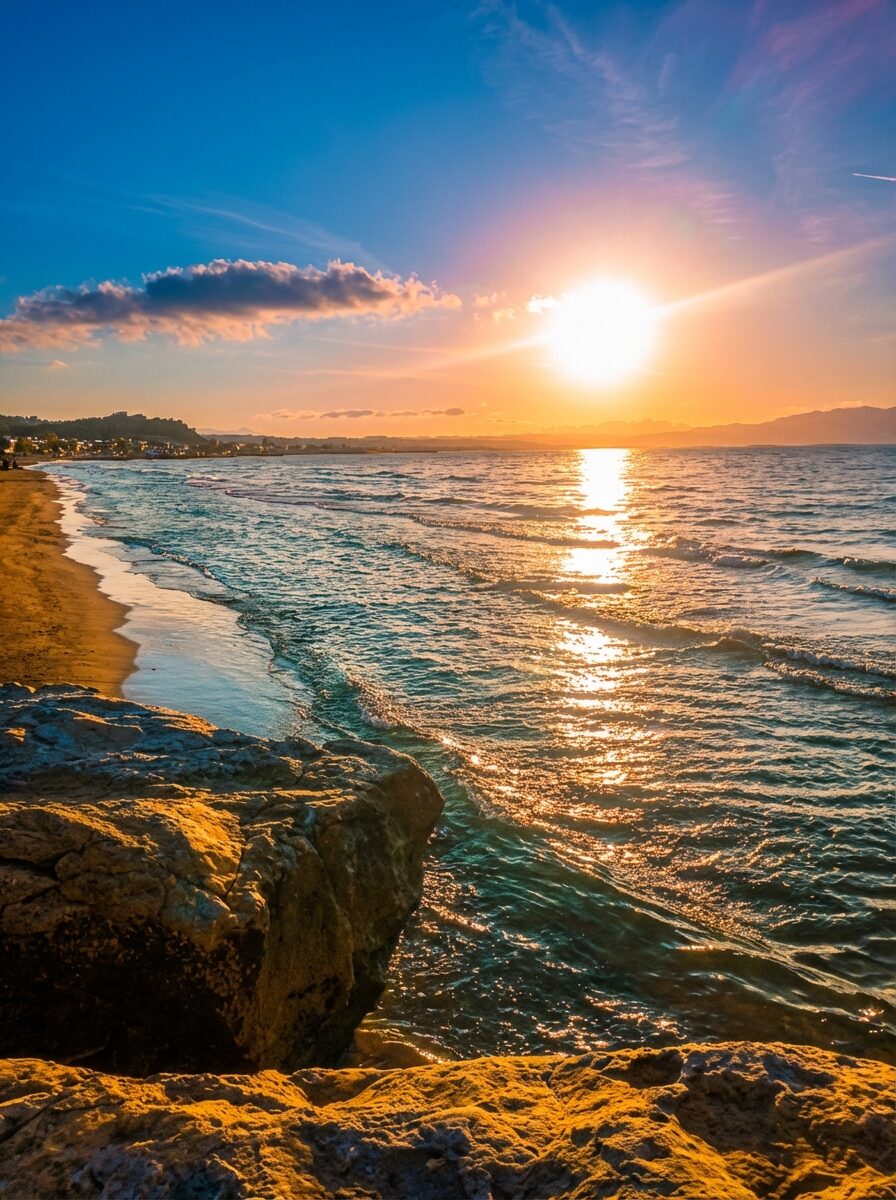 Coucher de soleil sur la plage de Chania, Crète
